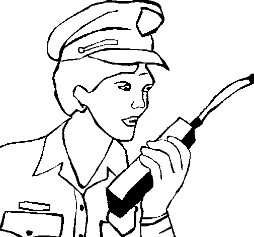 Colored page police officer with walkie