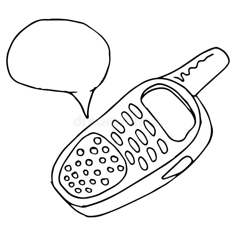 Hand drawn walkie talkie radio station with an empty message cloud stock illustration