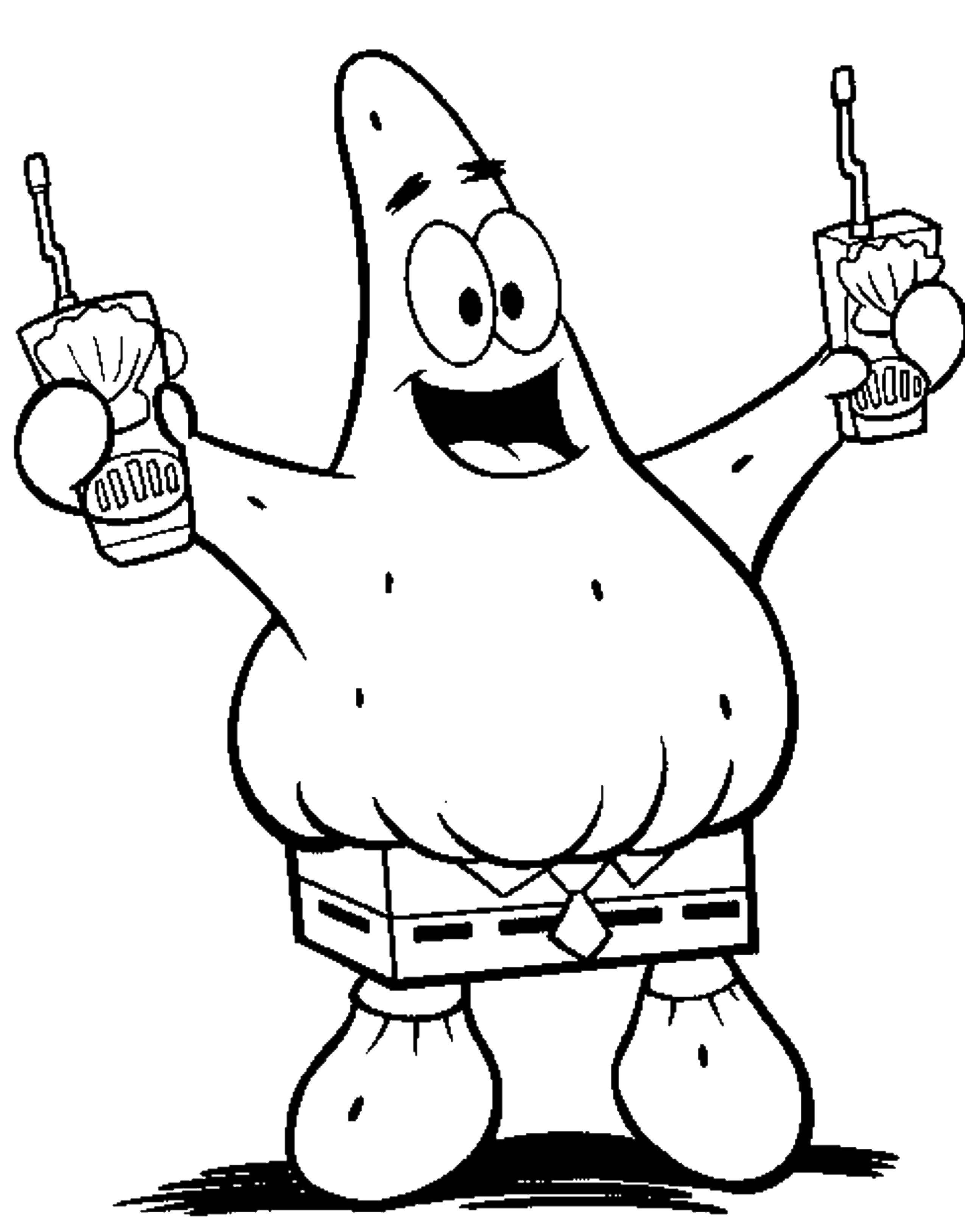Online coloring pages coloring page patrick with walkie talkies spongebob download print coloring page