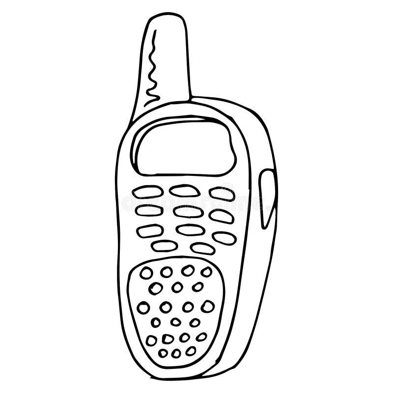 Old radio telephone vector illustration of an old mobile phone hand drawn walkie talkie stock illustration