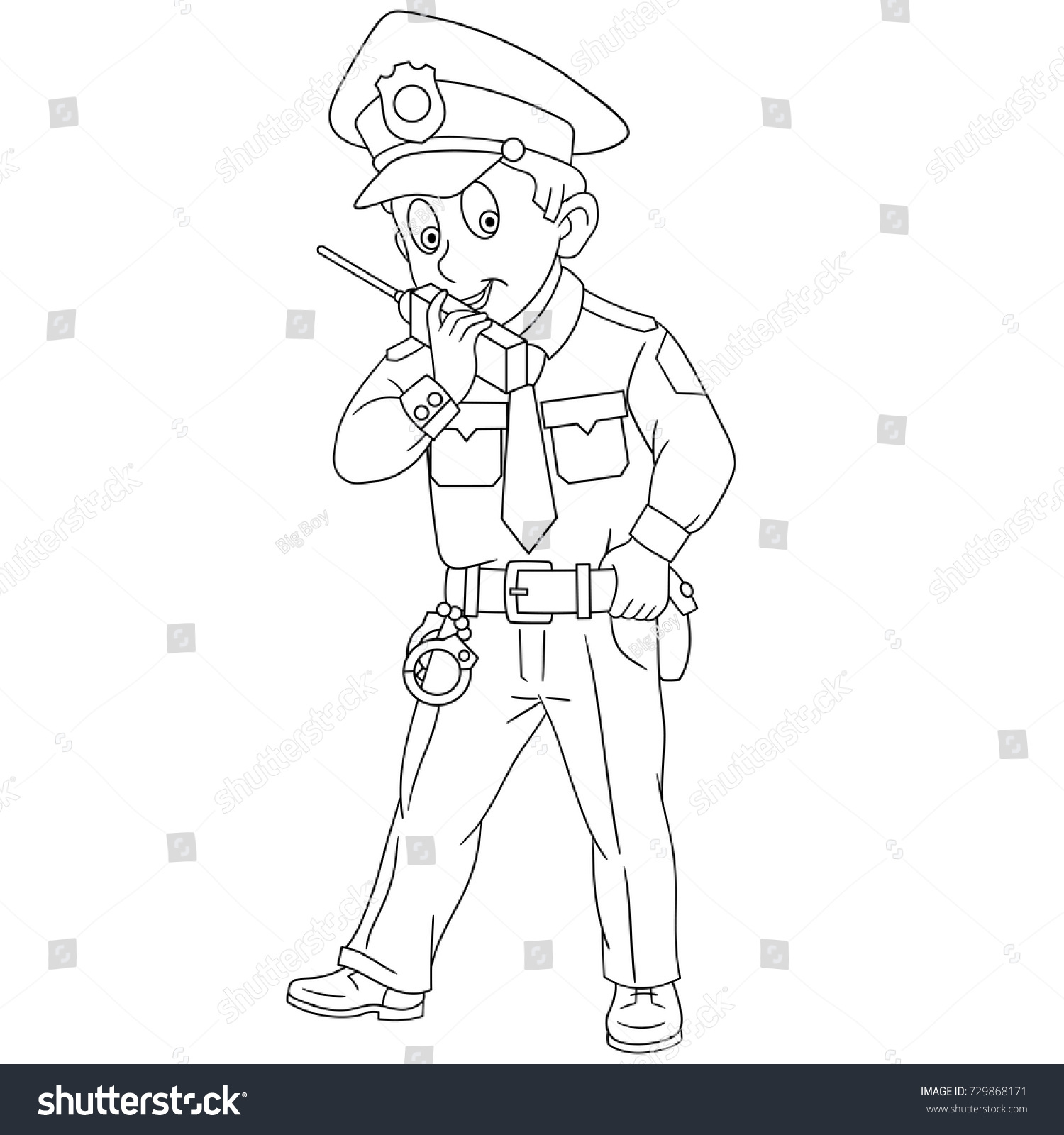 Coloring page cartoon police officer policeman stock vector royalty free