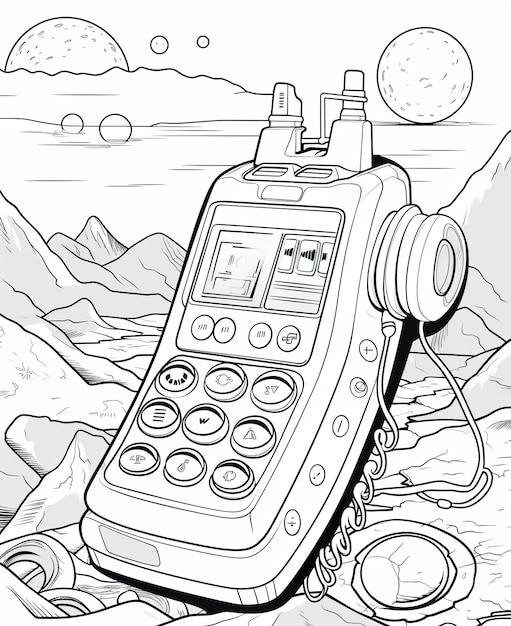 Premium ai image coloring page for kids old smart cell phone