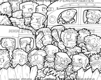 Zombie car park massacre colouring page adult colouring book page one page instant pdf