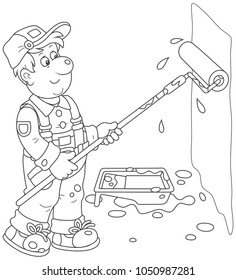 Smiling house painter coloring wall paint stock vector royalty free