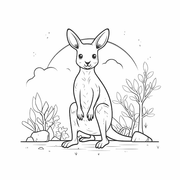 Premium vector sketch hand drawn single line art coloring page line drawing kangaroo day