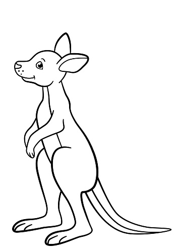 Coloring pages little cute baby kangaroo smiles stock illustration