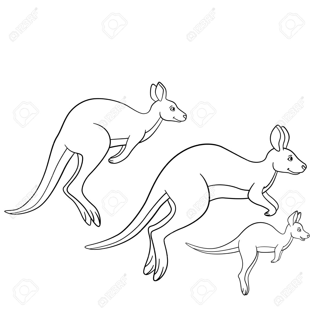 Coloring pages the kangaroo family runs and smiles royalty free svg cliparts vectors and stock illustration image