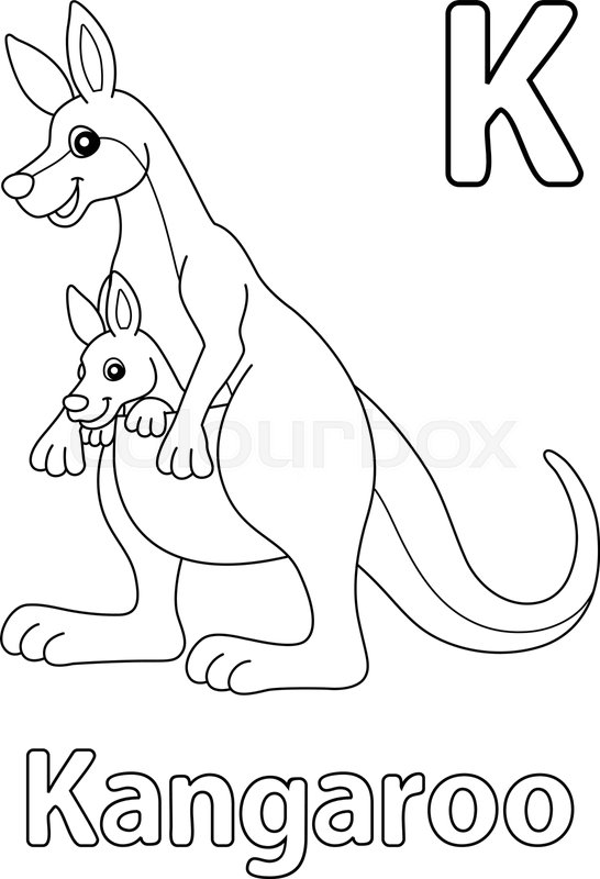 Kangaroo with kid alphabet abc coloring page k stock vector