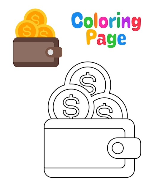 Premium vector coloring page with cash wallet for kids