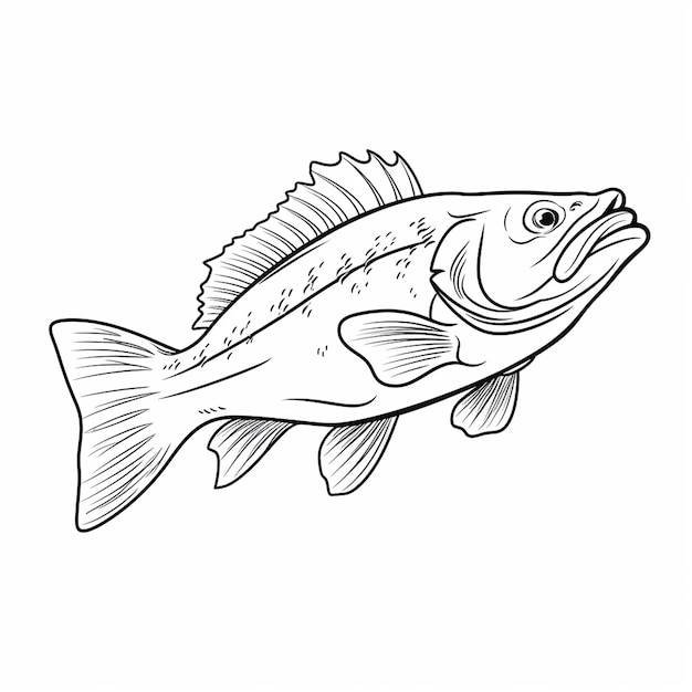Premium ai image walleye fish cute drawing hand drawn flat coloring book kawaii line art