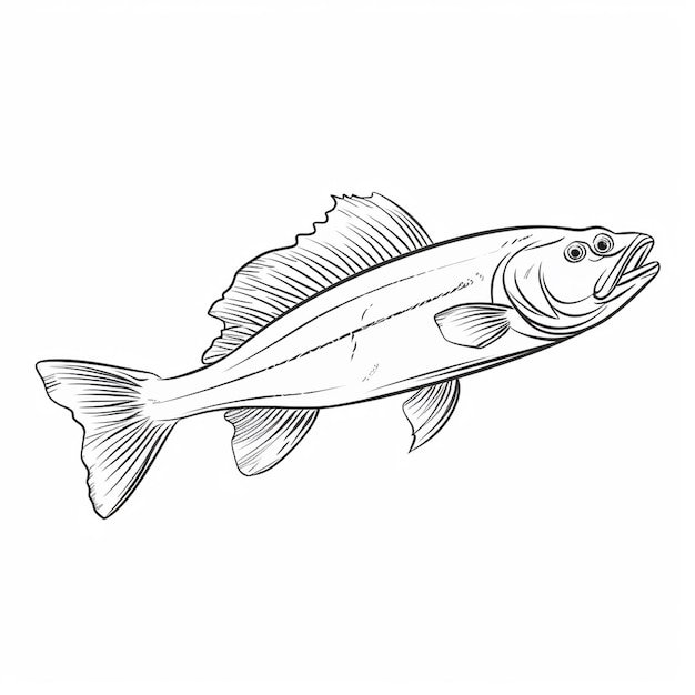 Premium ai image walleye fish cute drawing charm flat coloring book kawaii line art