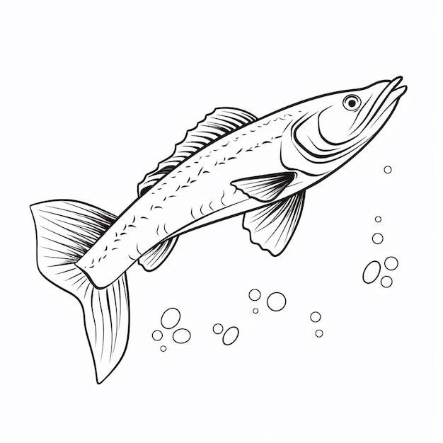 Premium ai image pike fish kids learning cute cute coloring book kawaii line art