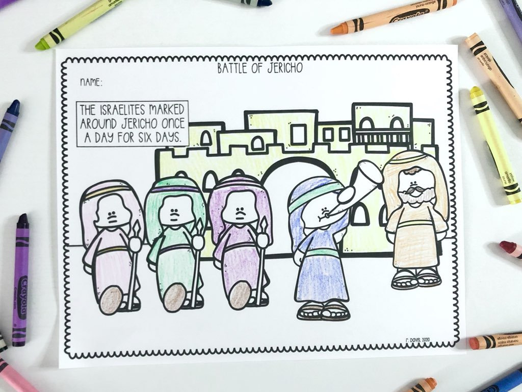 Battle of jericho coloring sheets for sunday school or homeschool print go bible story coloring sheets