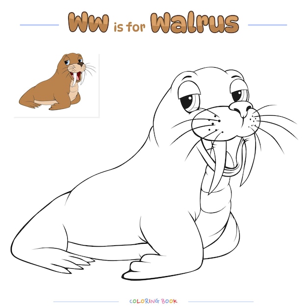 Premium vector coloring page walrus ii cartoon