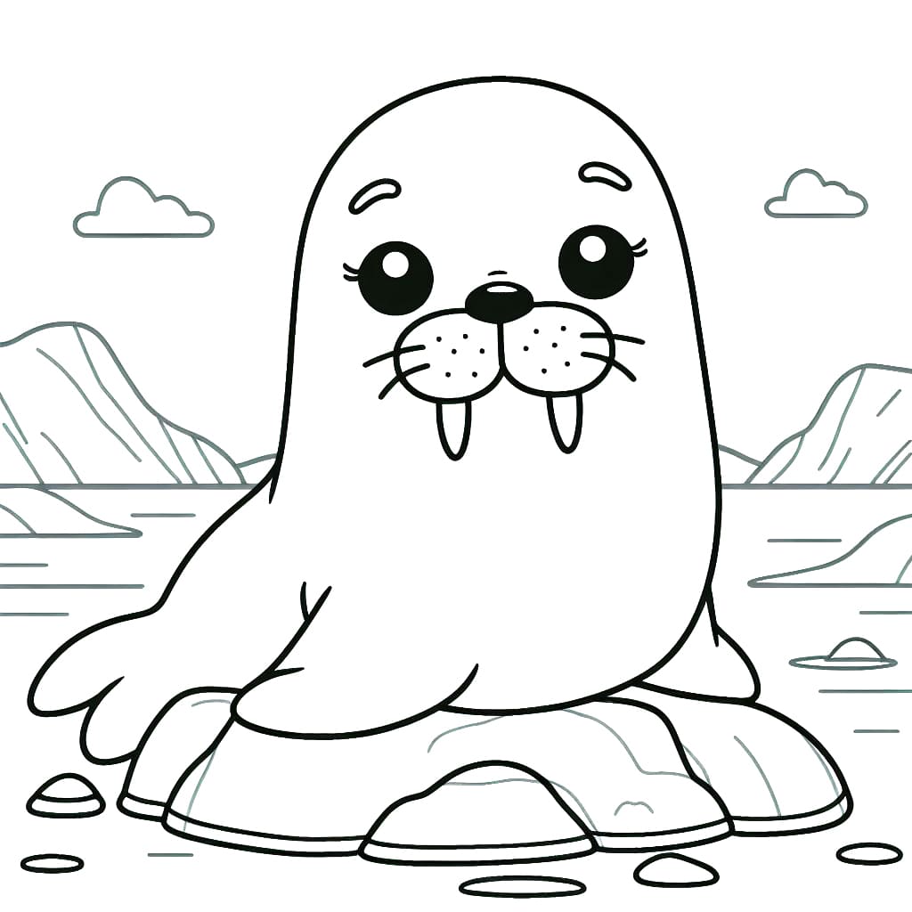 Adorable walrus coloring page