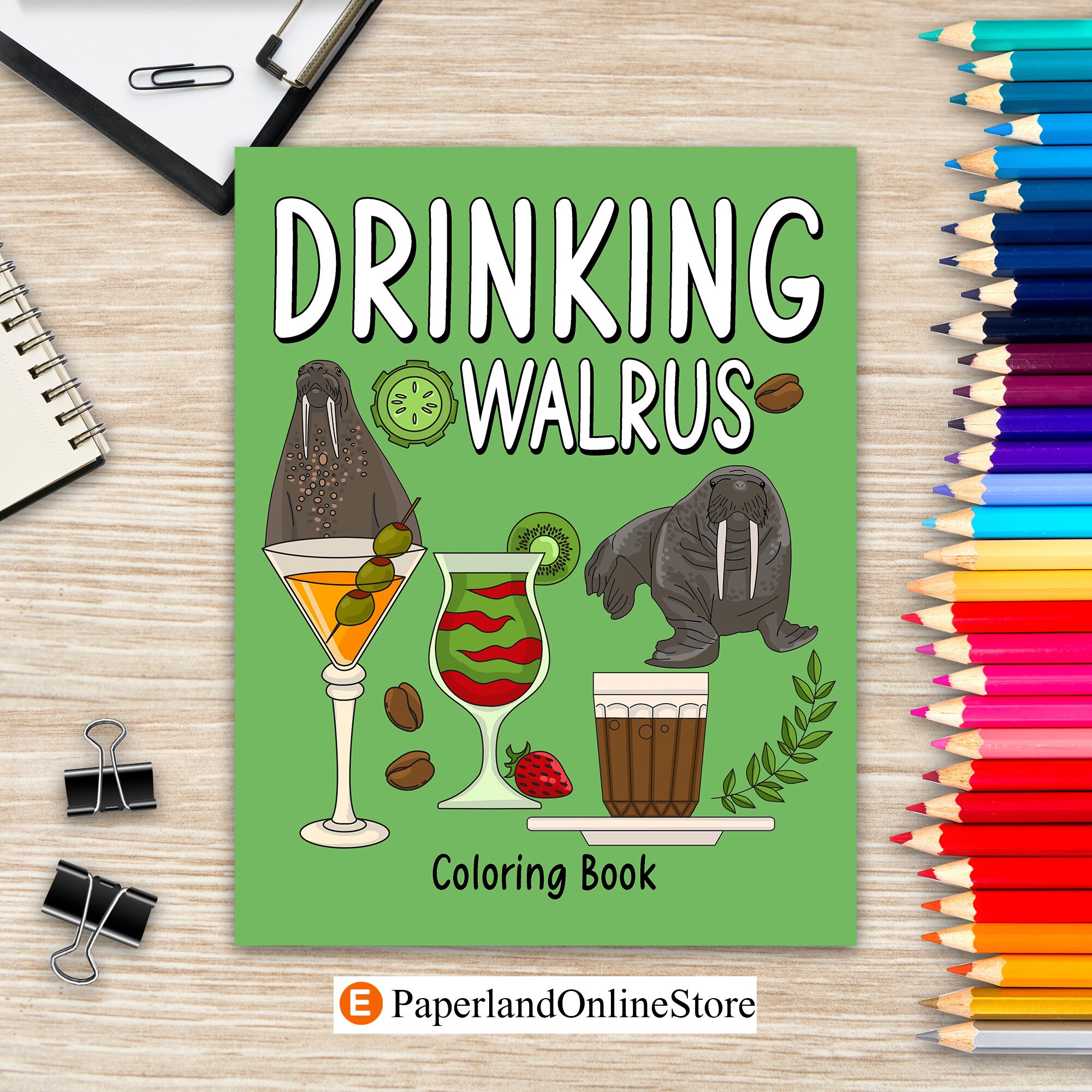 Drinking walrus coloring book coloring books for adult zoo animal painting page with coffee and cocktail recipes gift for walrus lovers