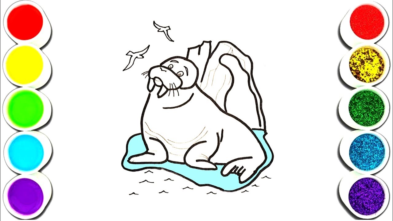 Walrus on an ice floe drawingpainting and coloring for kids toddlers easy drawing
