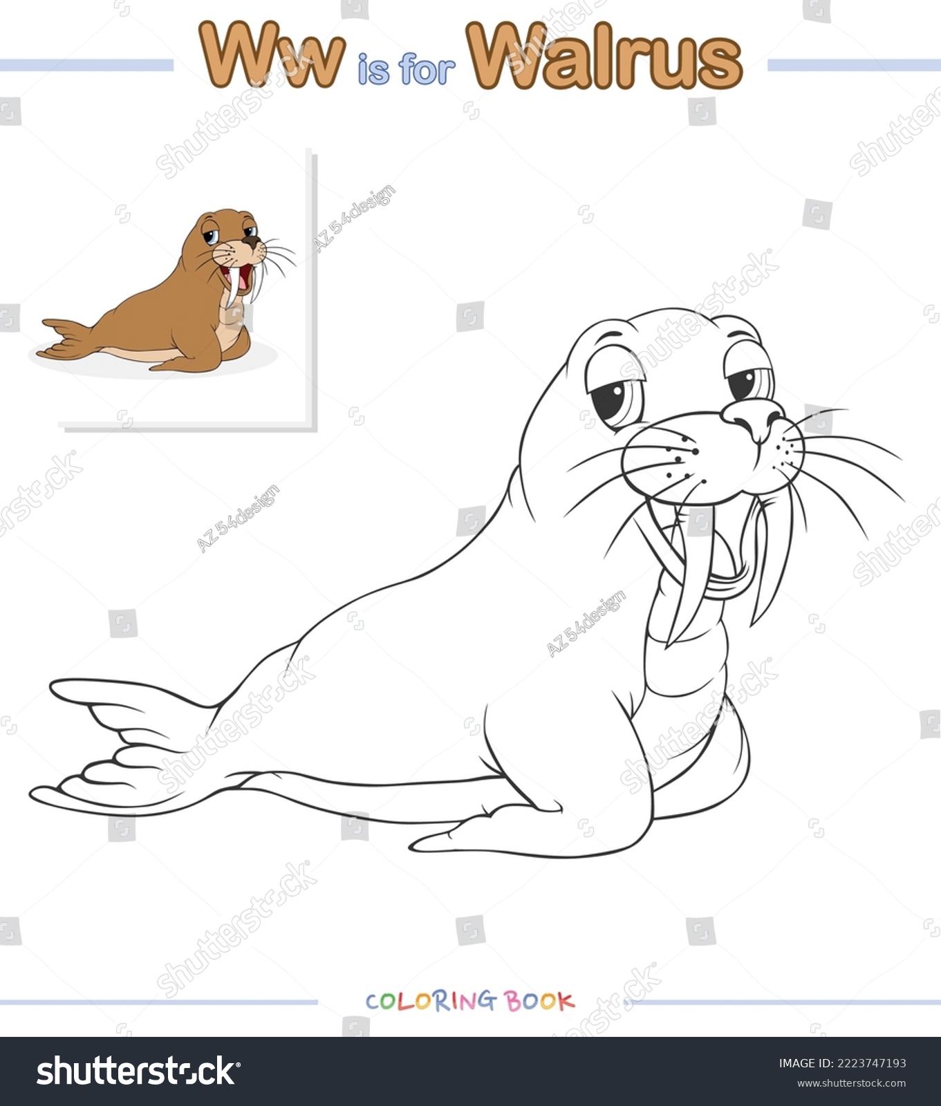 Walrus coloring book page illustration ready stock vector royalty free
