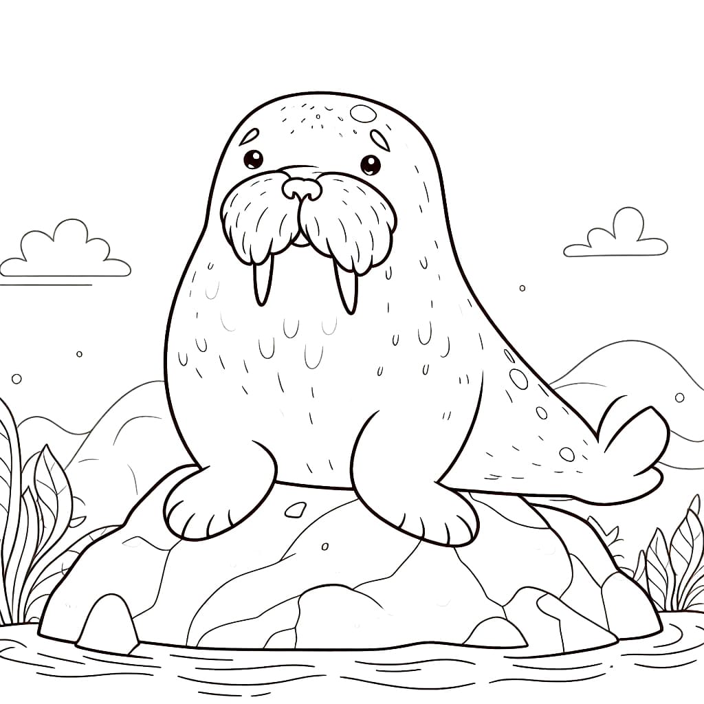 A cute walrus coloring page