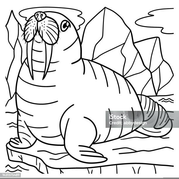 Walrus coloring page for kids stock illustration