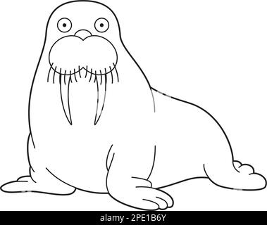 Cartoon illustration of funny walrus for coloring book stock vector image art