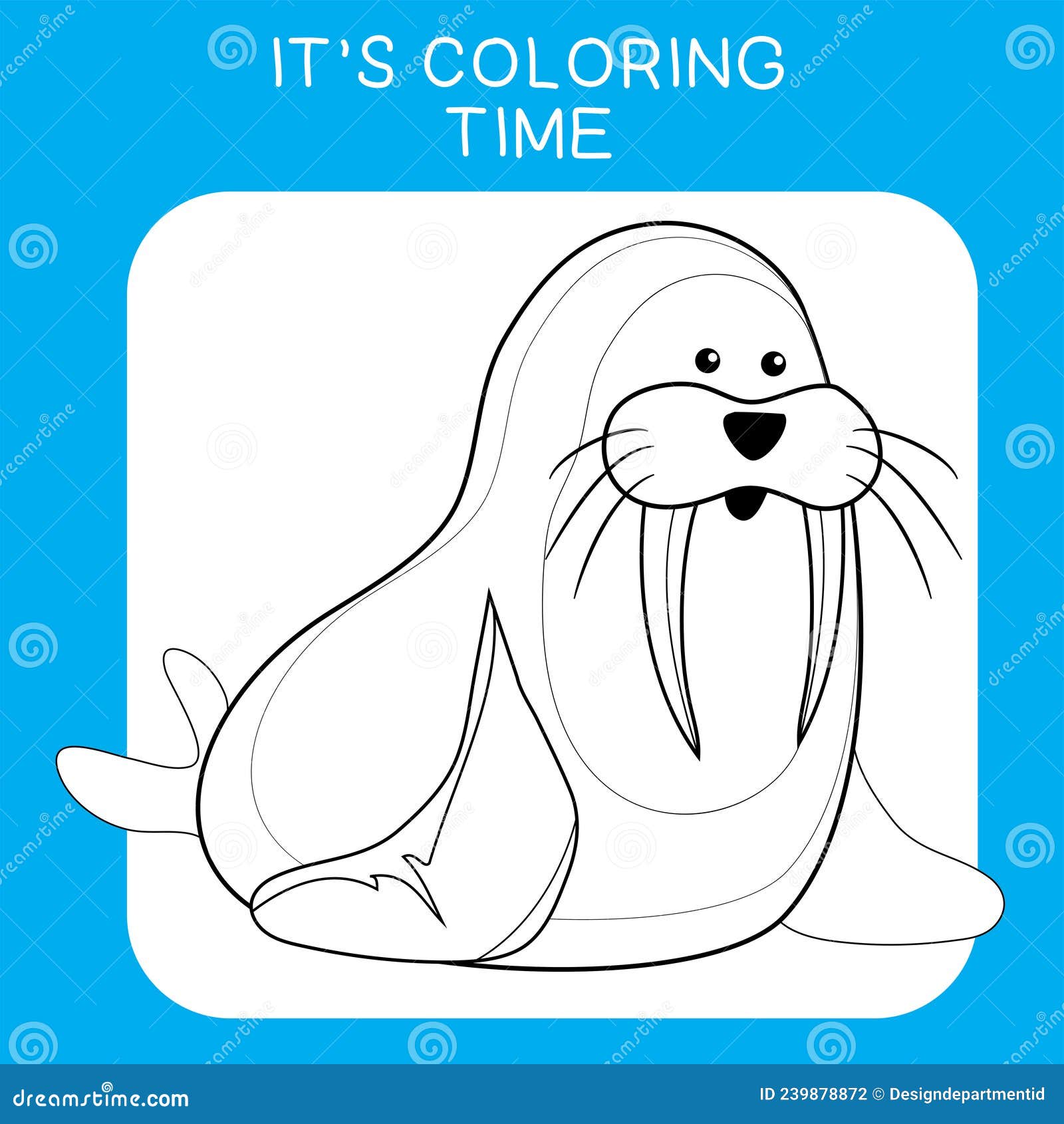 Its coloring time coloring sea animals worksheet page stock vector