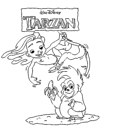 Tarzan boy and gorilla terk from walt disney coloring page free printable coloring pages