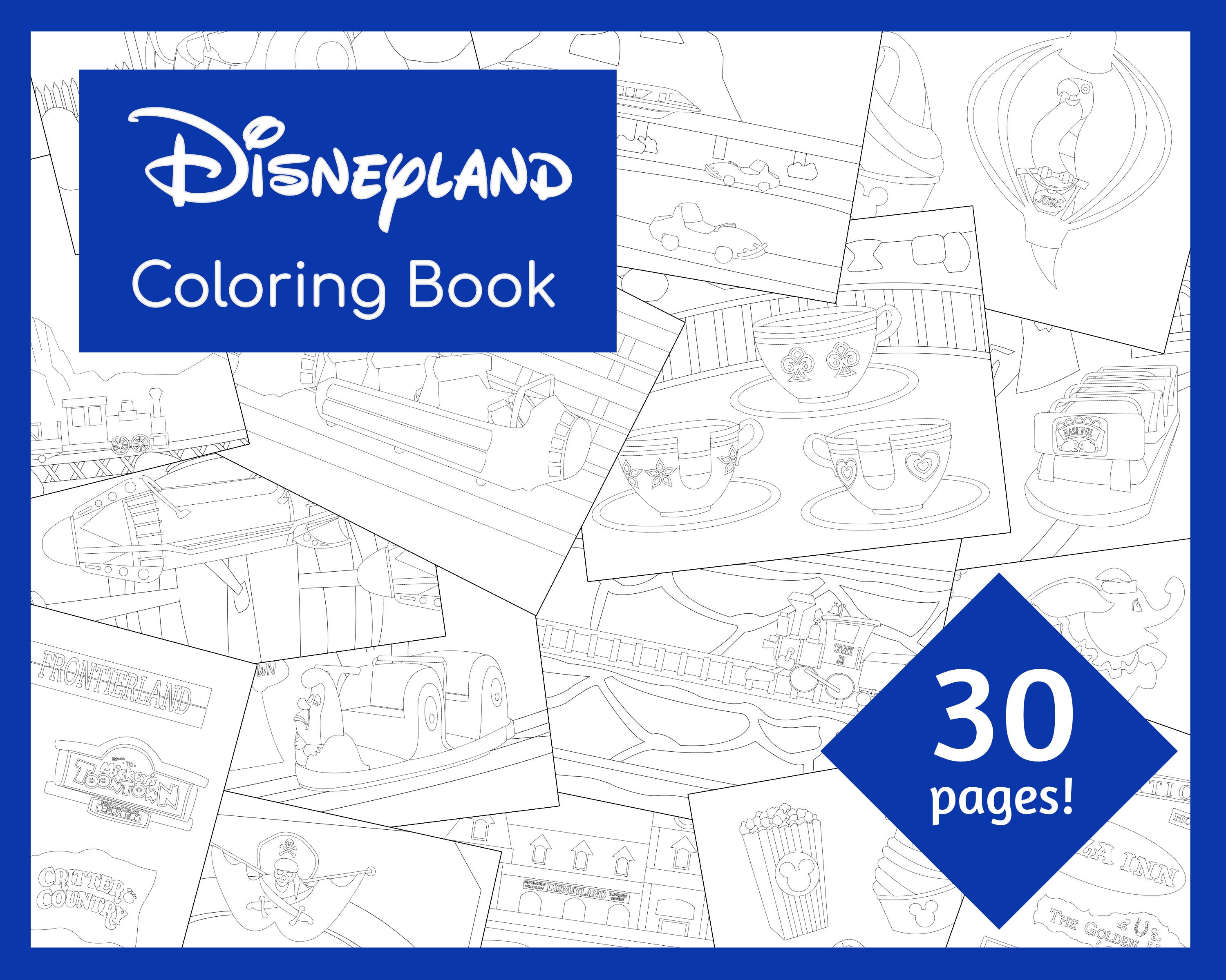 Disneyland printable coloring book coloring pages instant download pdf file x and a sizes included