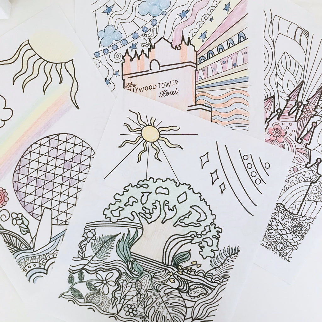 Walt disney world parks disney coloring pages set of â polka dot pixie shop