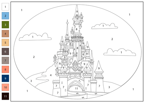 Disneyland color by number free printable coloring pages