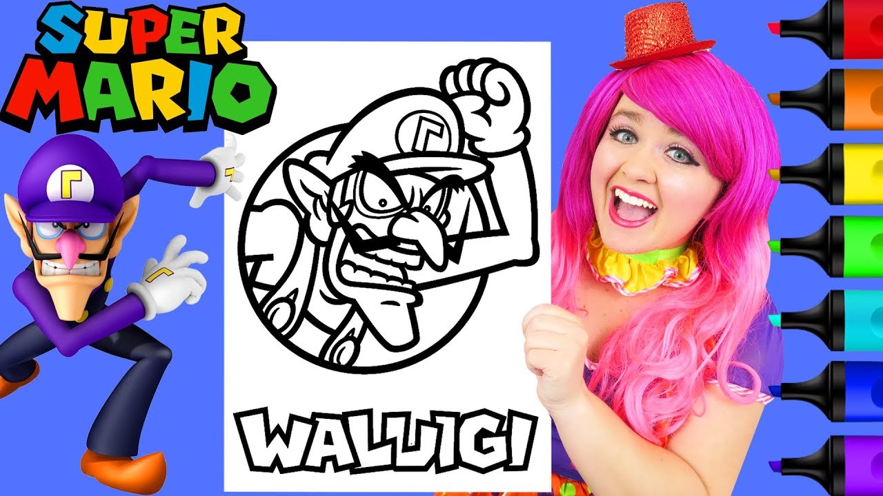 Coloring waluigi super mario nintendo coloring page prismacolor markers kimmi the clown