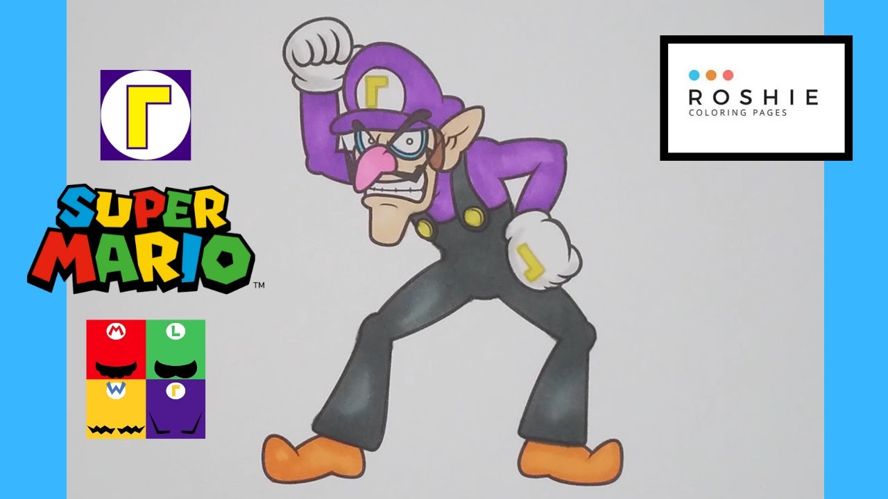 Coloring waluigi super mario bros roshie coloring pages