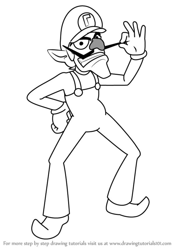 Learn how to draw waluigi from super mario super mario step by step drawing tutorials drawings super mario mario coloring pages