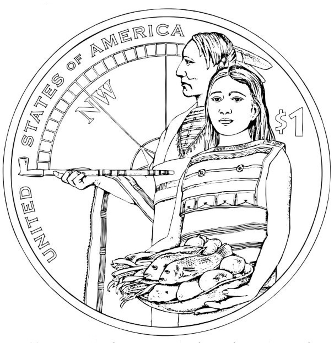 Free native american coloring pages of us mint one dollar coins collection