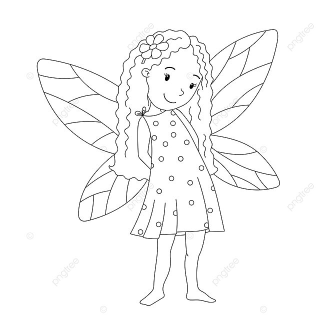 Fairy with wand for coloring page girl stand outline vector girl stand outline png and vector with transparent background for free download