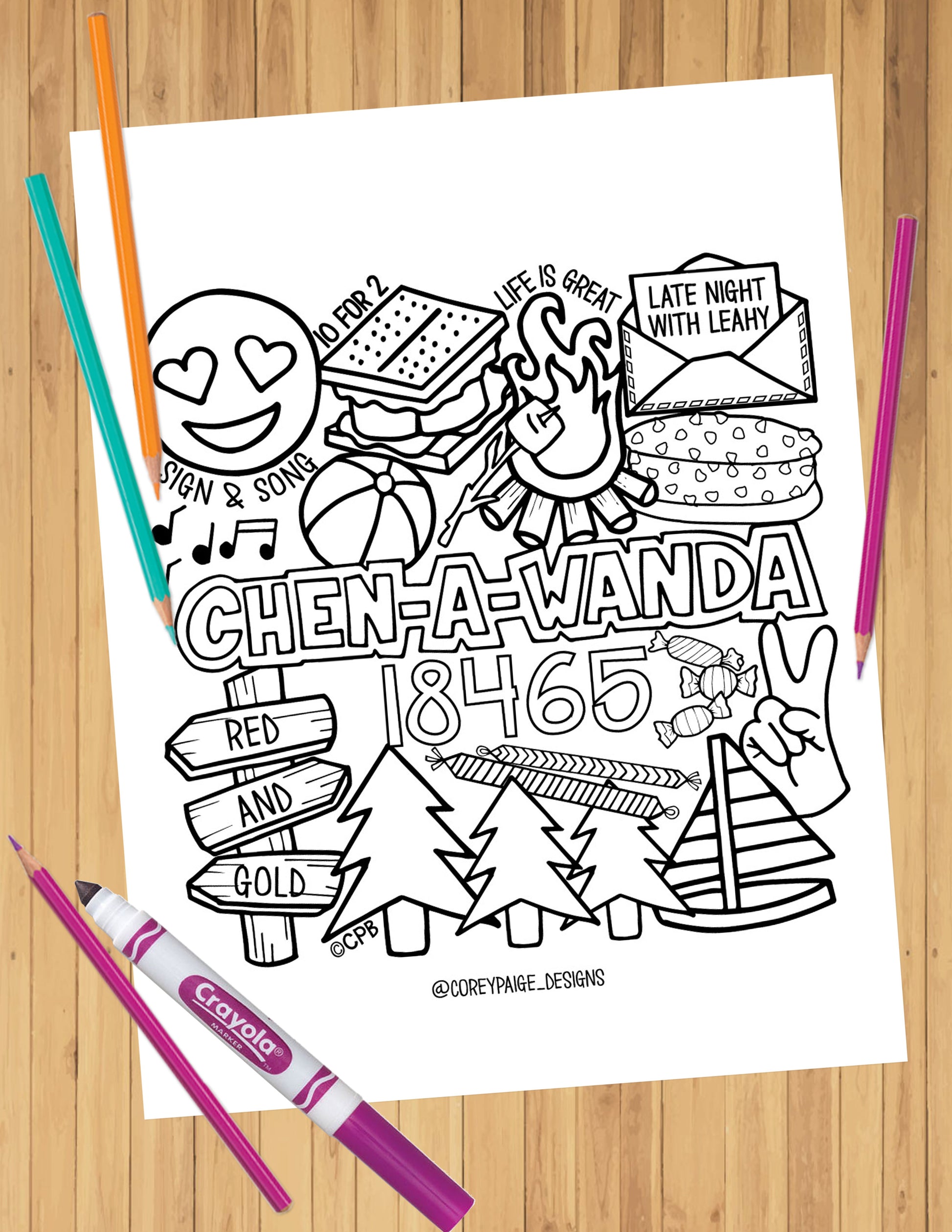 Camp collage coloring sheets â