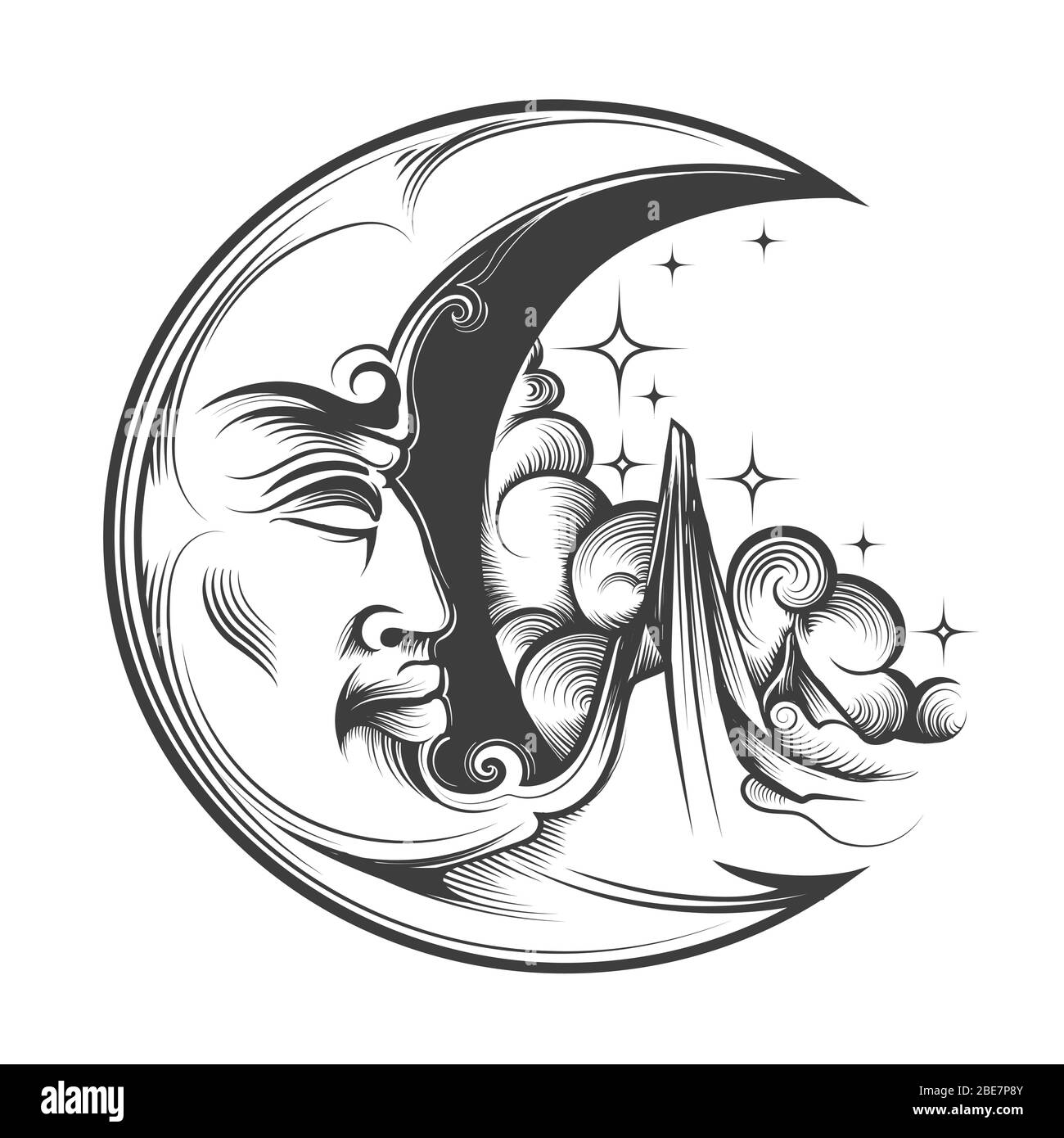 Crescent moon drawing stock vector images