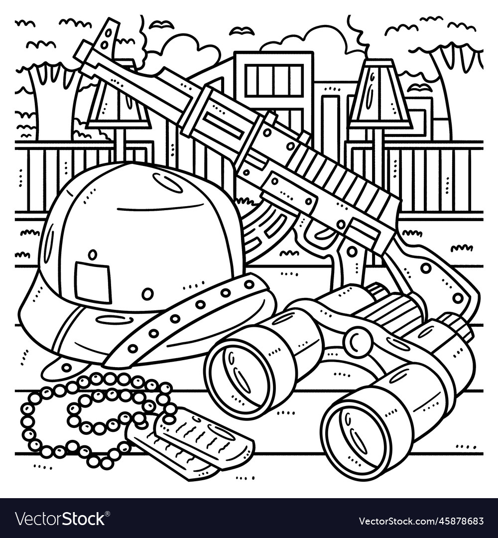 Memorial day military armaments coloring page vector image