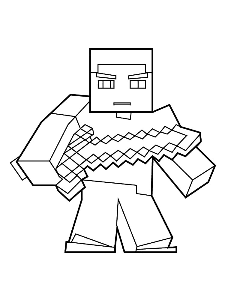 Drawing of a minecraft robot with a saber coloring page