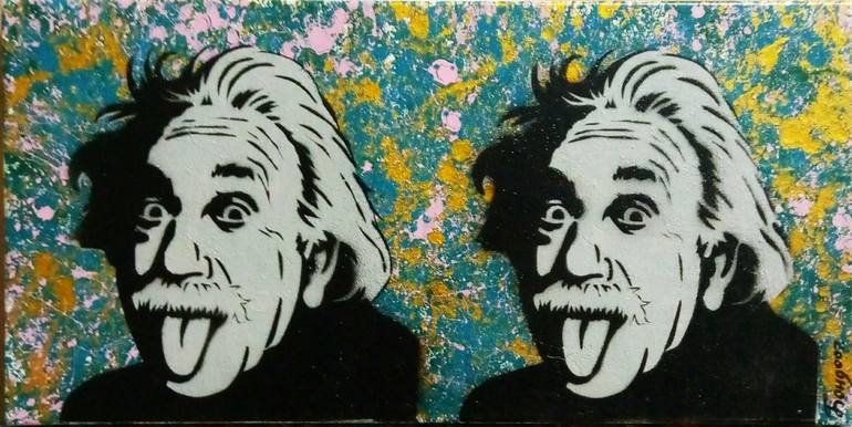 Einstein albert posing portrait abstraction andy warhol pop art painting by kyrylo bondarenko saatchi art