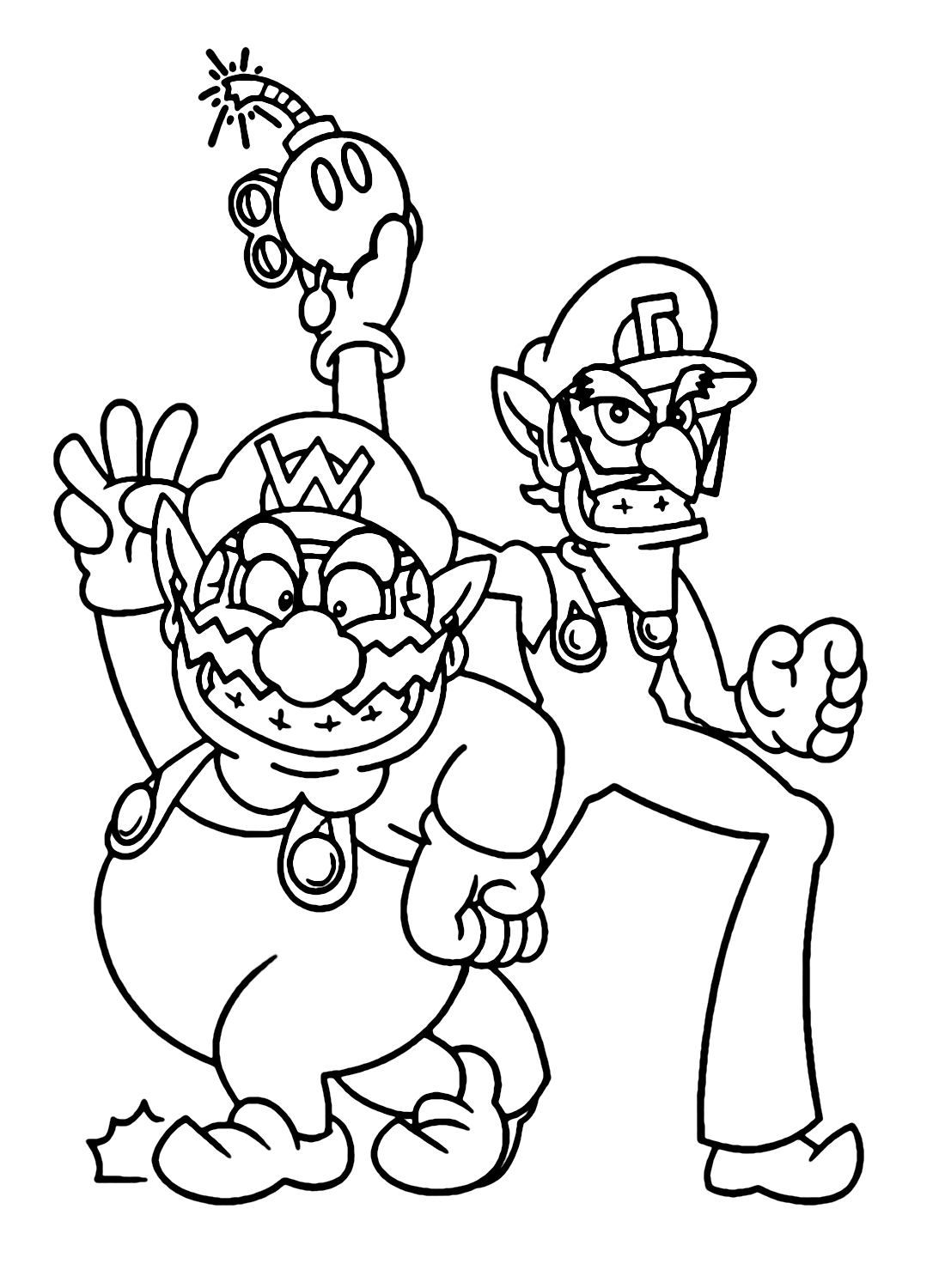 Waluigi with wario coloring page