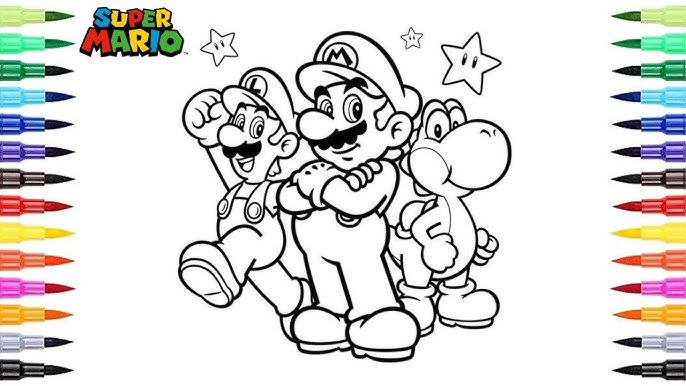 Coloring mario luigi yoshi wario super mario bros coloring videos for kids
