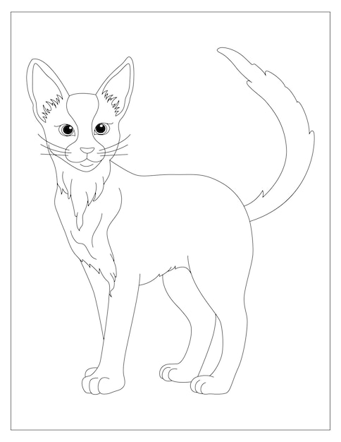 Premium vector coloring page of cute fluffy cat for children cat sitting coloring page for kids