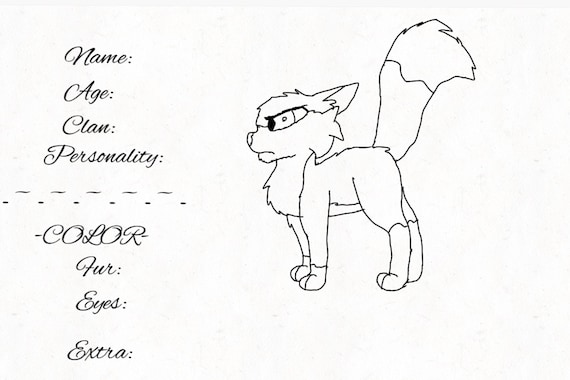 Warrior cats character sheetcoloring sheet