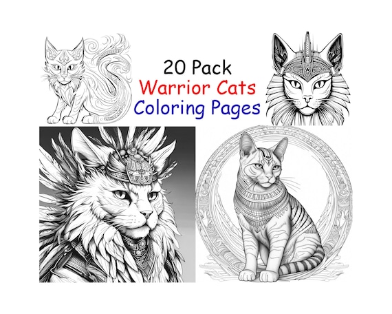Cat warriors pack housecat hero coloring book pages delicately detailed instant digital download printable