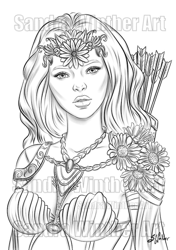 Flower warrior instant download coloring page