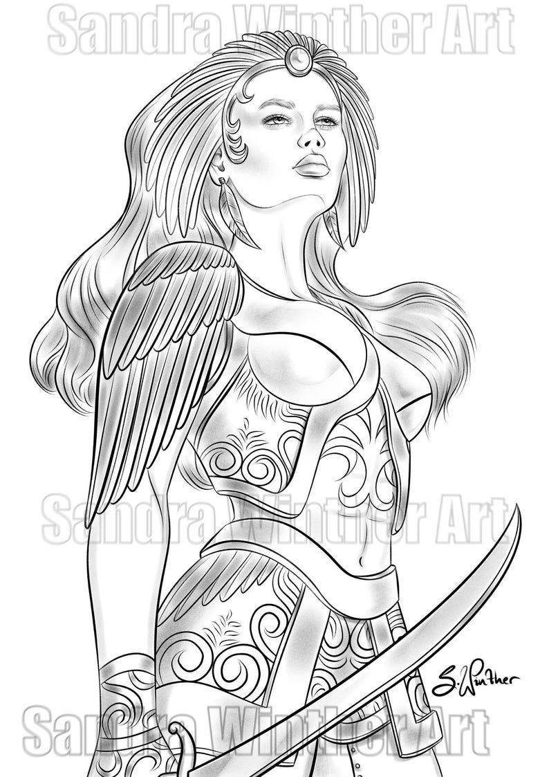 Jungle warrior printable digital coloring page