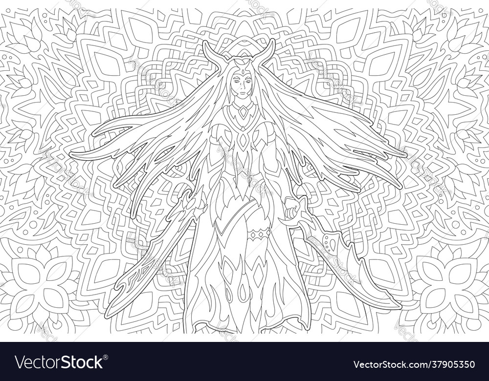 Line art for coloring book with woman warrior vector image