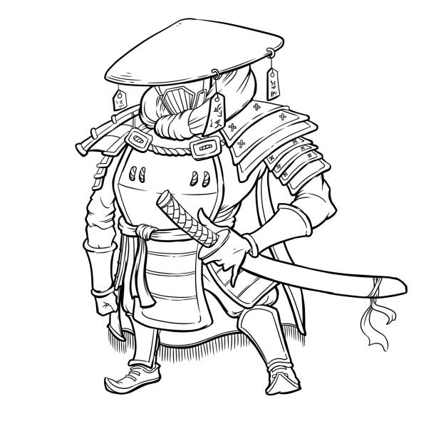 Samurai warrior japanese illustration coloring page stock illustration