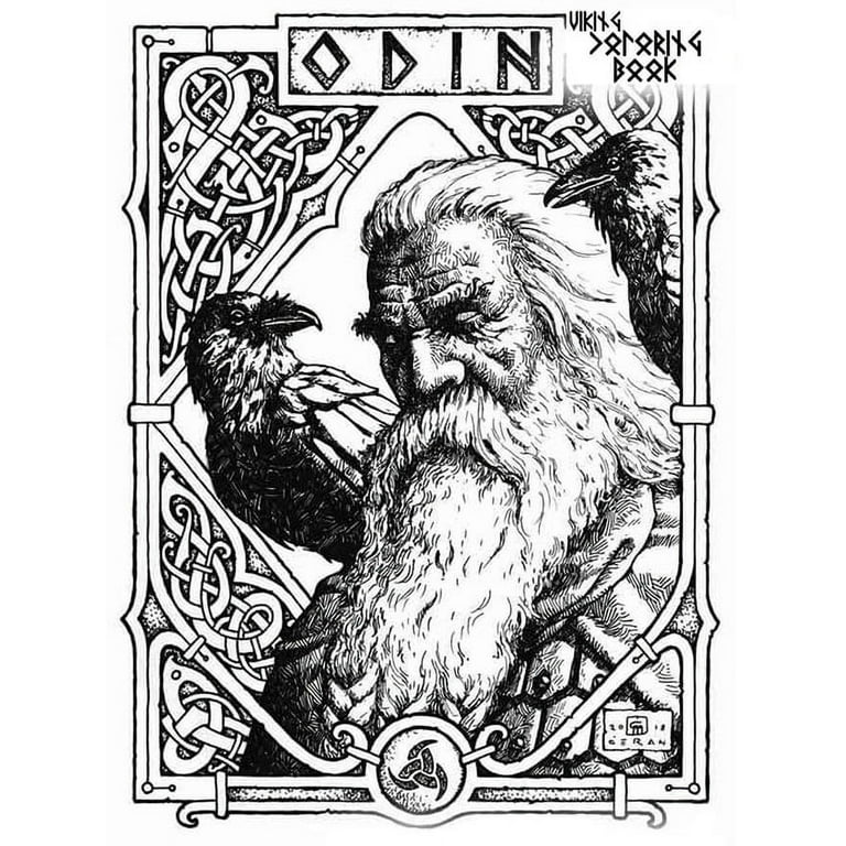 Viking coloring book nordic warriors berserkers valhalla runes spears and shields